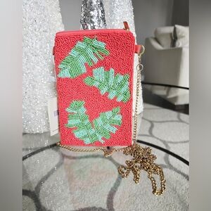 #140 Palm Leaf Beaded Cell Phone/Crossbody